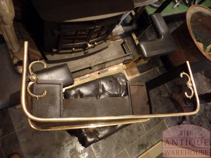 Antiek haardscherm van messing en ijzer 2