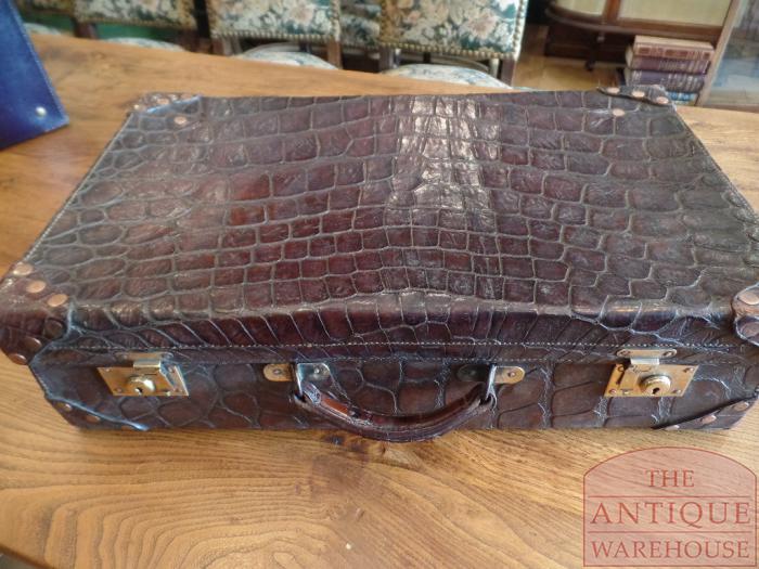 antiek krokodillen huid koffertje, crocodile suit case