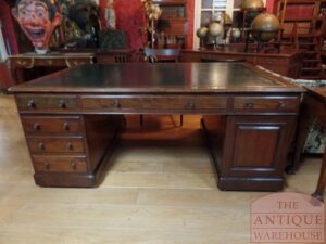 antiek mahoniehouten Engels bureau, antiek partners desk