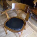 Antieke bureaustoel met leren zitting, eiken, Engels, circa 1920 1