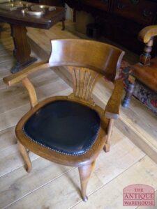 antieke bureaustoel met leren zitting (eiken,Engels, circa 1920), VERKOCHT