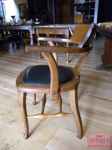 Antieke bureaustoel met leren zitting, eiken, Engels, circa 1920 2