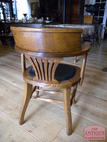Antieke bureaustoel met leren zitting, eiken, Engels, circa 1920 3