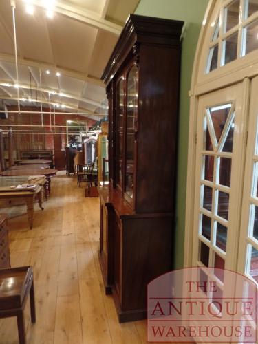 Antieke Engelse mahoniehouten breakfront boekenkast 2