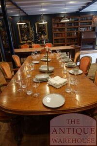 antieke Engelse mahoniehouten coulissentafel, antieke uitschuiftafel