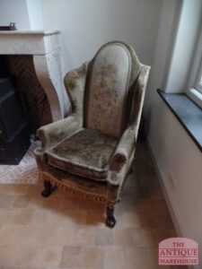 antieke groen grijze velours fauteuil