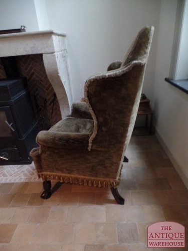antieke groen grijze velours fauteuil 3