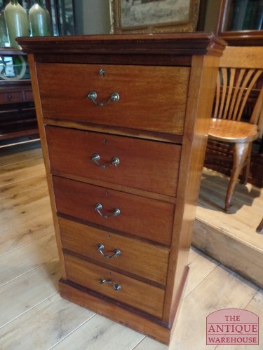 antieke hoge smalle mahonie ladekast, VERKOCHT