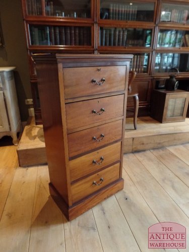 antieke hoge smalle mahonie ladekast 2