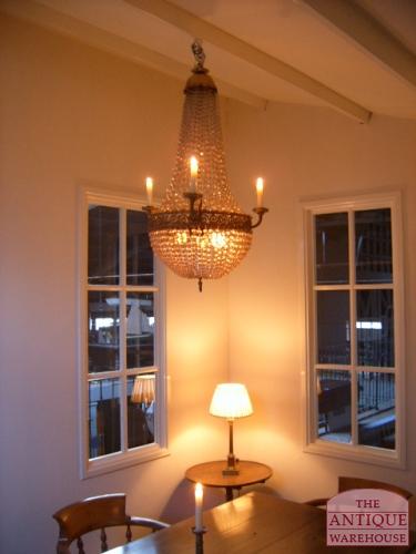 Antieke kroonluchter met kandelaren circa 1890, chandelier sac a perle