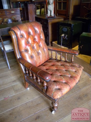 Antieke leren bibliotheek stoel