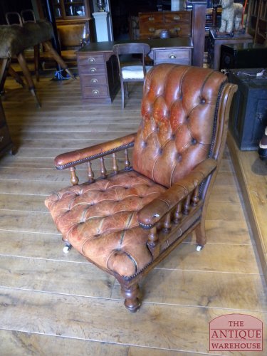 antieke leren bibliotheekstoel 3