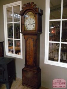 antieke mahonie staande Engelse klok, VERKOCHT