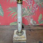 Antieke marmeren schemerlamp met blauwe kap 2