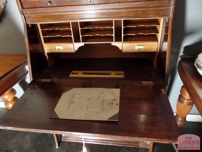 Antieke stapelbare mahonie boekenkast met secretaire, Lebus 2