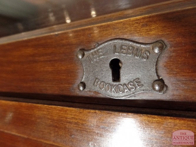 Antieke stapelbare mahonie boekenkast met secretaire, Lebus 3