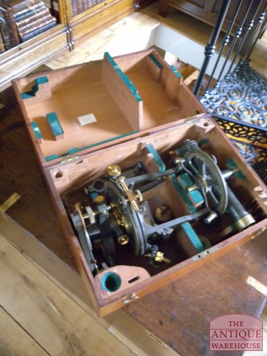antieke theodoliet met mahonie kist, VERKOCHT