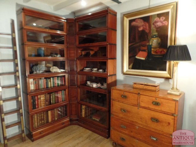 antique elastic, sectional mahogany Globe Wernicke corner bookcase