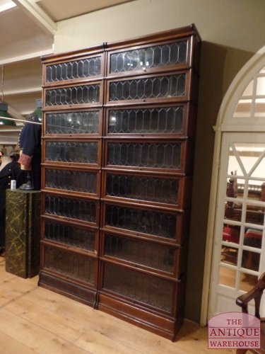Antieke eiken Globe Wernicke boekenkast met glas-in-lood 2