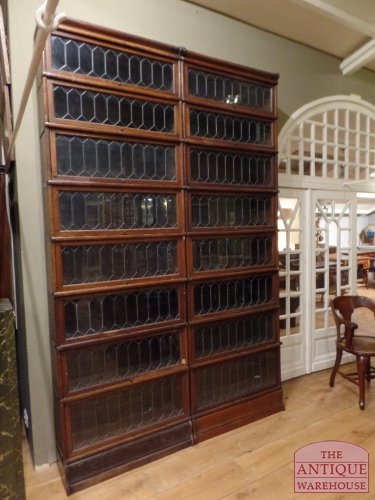 Antieke eiken Globe Wernicke boekenkast met glas-in-lood 3