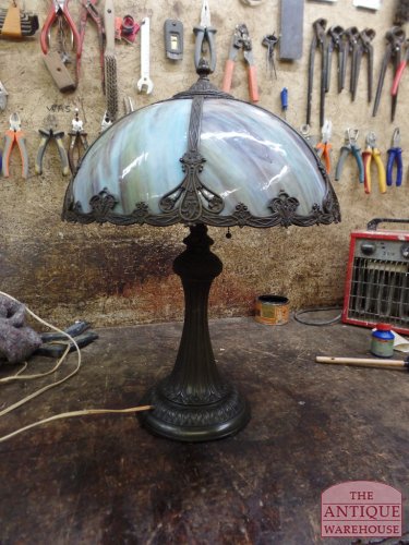 antique tiffany type glass panel lamp circa 1900 SOLD