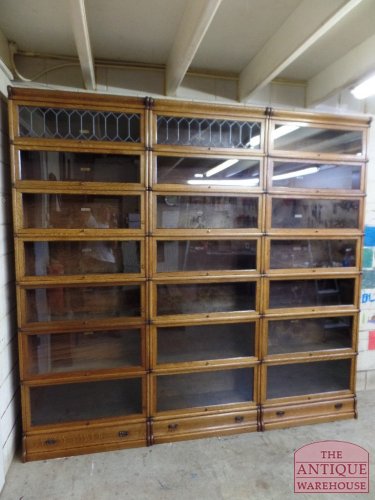 Drievoudige originele antieke eiken boekenkast van het Globe Wernicke systeem 2