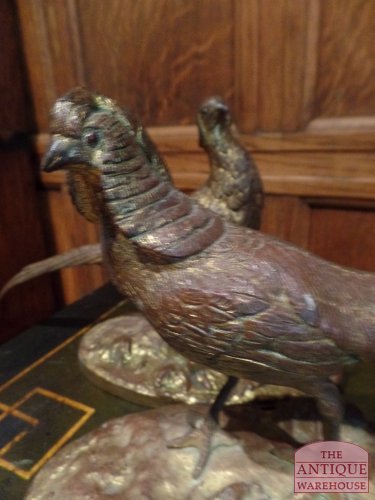 paar antieke vergulde bronzen fazanten 3