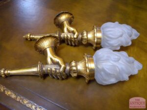 Paar Antieke wand lampen, applique, goud verguld