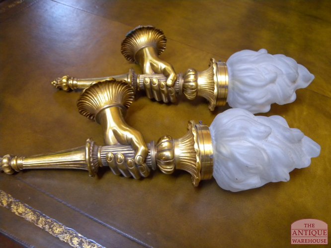 Paar Antieke wand lampen, applique, goud verguld