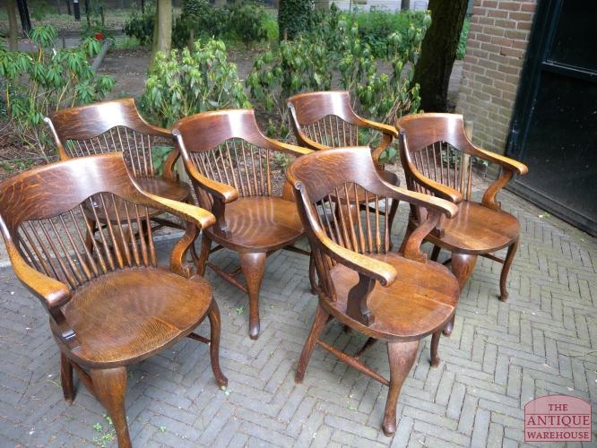 Set van zes antieke bureaustoelen 3