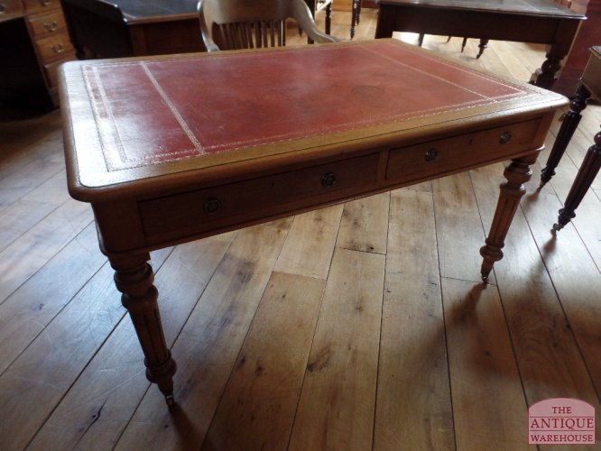 Antieke eiken partnerstafel, schrijftafel 3