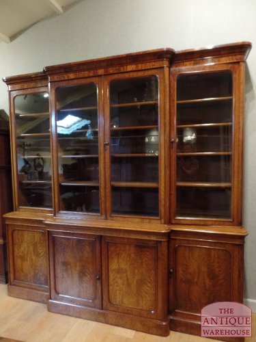 Antieke mahonie Victoriaanse breakfront boekenkast 2