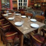 Antieke eiken Franse tafel met twee laden en traverse 2