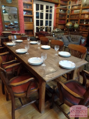 Antieke eiken Franse tafel met twee laden en traverse 2