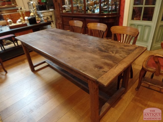 Antieke eiken Franse tafel met twee laden en traverse 3