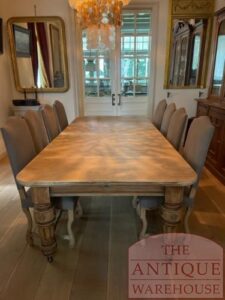 VERKOCHT antieke eikenhouten coulissentafel afkomstig uit UK, max 14 personen