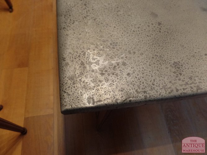 Antique oak table with traverse and zinc top 3