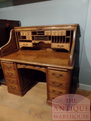 VERKOCHT SOLD antiek eikenhouten cilinder bureau