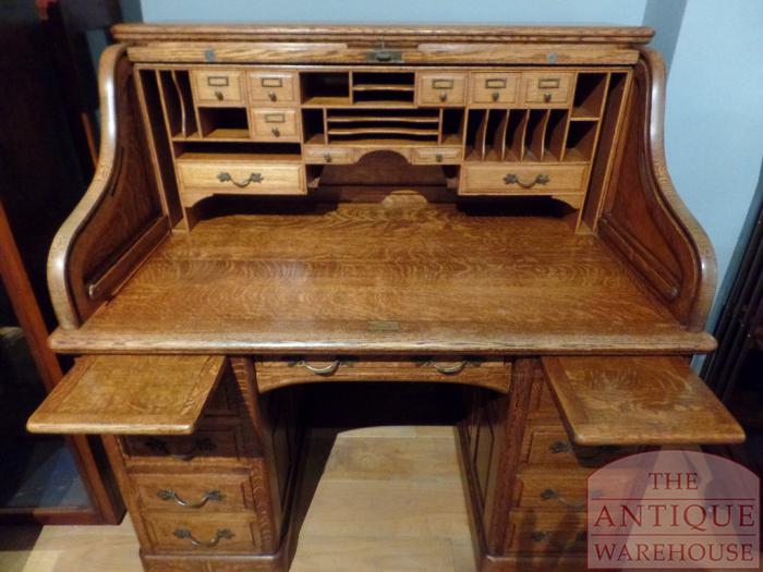 Antiek eikenhouten cilinderbureau 3