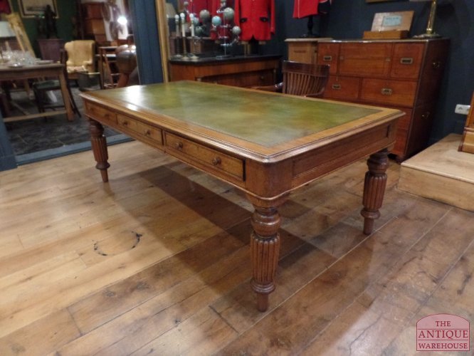 VERKOCHT SOLD antieke eiken partners schrijftafel, 212 cm x 105 cm