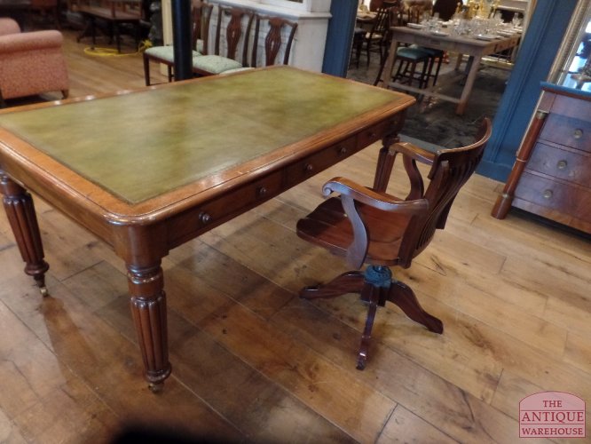 Antieke eiken partners schrijftafel, 212 x 105 cm 3