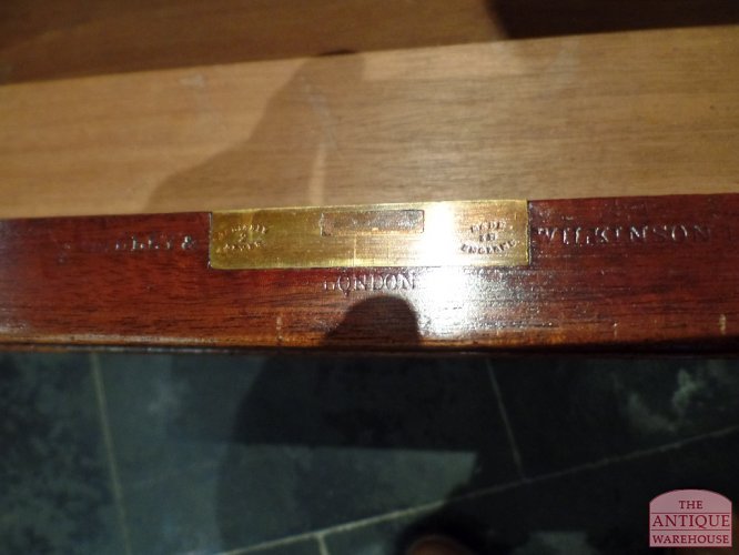 Antieke Engelse schrijftafel circa 1880, gesigneerd Hindley en Wilkinson, Londen 2