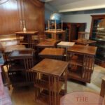 Antieke mahoniehouten boekenmolen met messing galerij 5