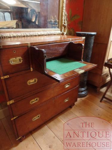 Antieke mahoniehouten military ladenkast met secretaire 3