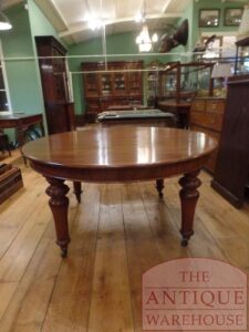VERKOCHT SOLD antieke ronde mahoniehouten coulissentafe, uitschuifbare uittafel l voor maximaaal 16 personen