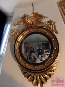 VERKOCHT SOLD antique gilded butlers convex mirror, VERKOCHT
