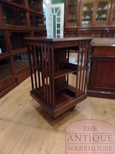 Zeer stevige antieke mahoniehouten boekenmolen met gietijzeren onderstel 2